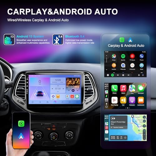 2017–2020 Jeep Compass dash with wireless CarPlay and Android Auto on a 10-inch Android radio